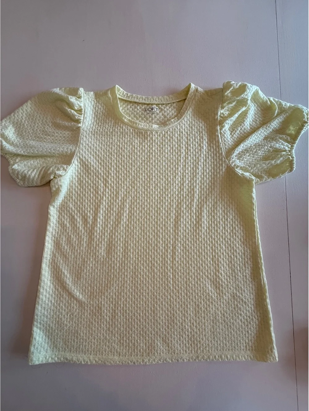 LOFT Outlet Light Yellow Puff Sleeve Textured Knit Top Medium